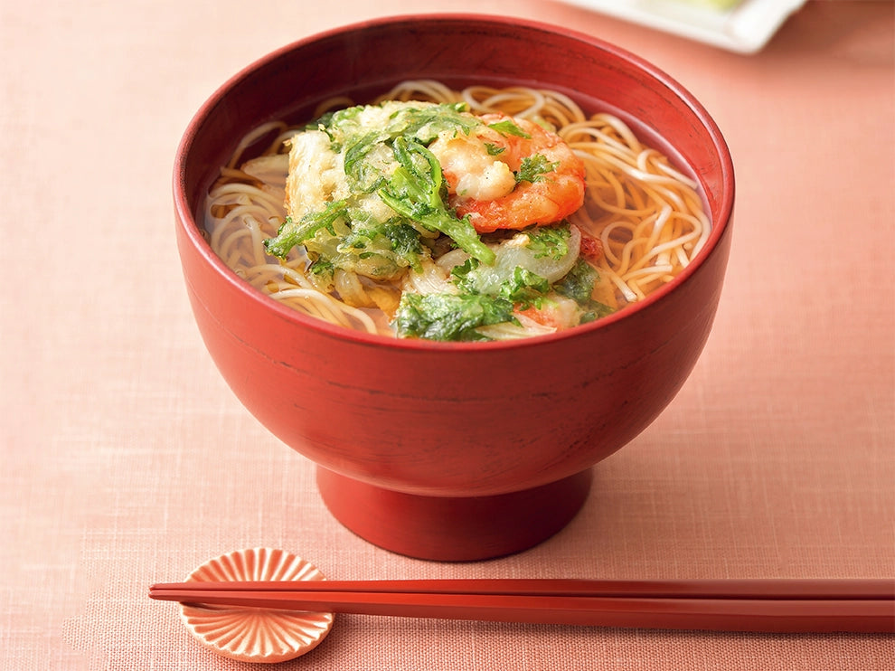 エビと春菊のかき揚げ温麺